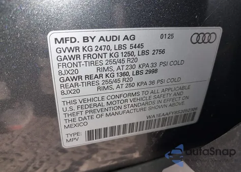 2025 Audi Q5 Premium Plus 45 Tfsi S Line Quattro S Tronic from USA, damaged, VIN WA1EAAFY8S2052306